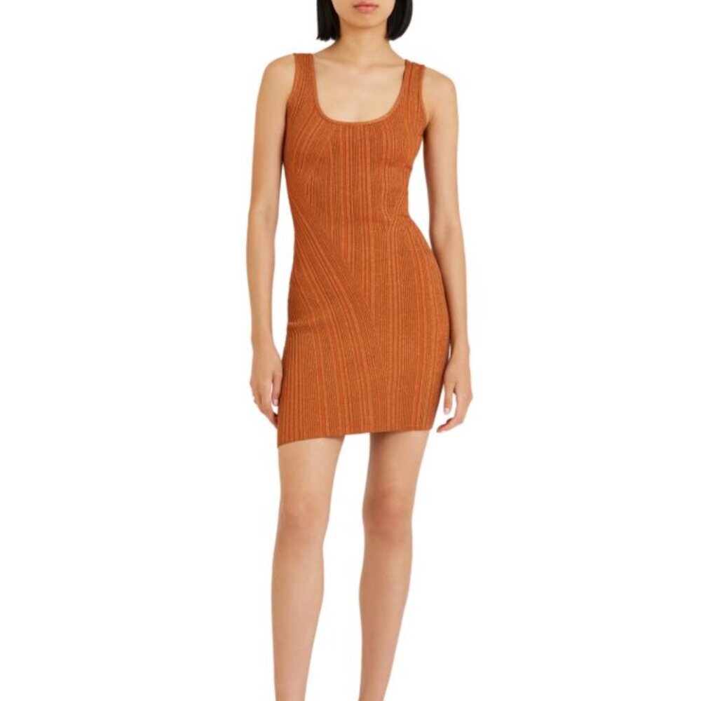 Hervé Léger Traveling Rib Mini-Dress in Copper - XXS